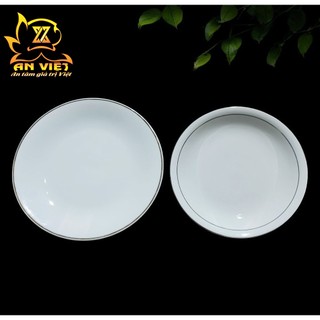 Đĩa Trái Cây Gốm Sứ Men Trắng Viền Vàng - Dĩa Thờ Cúng - Nội Thất An Việt - 1515T