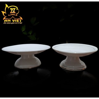 Đĩa Trái Cây Gốm Sứ Men Trắng Viền Vàng - Dĩa Thờ Cúng - Nội Thất An Việt - 1515T