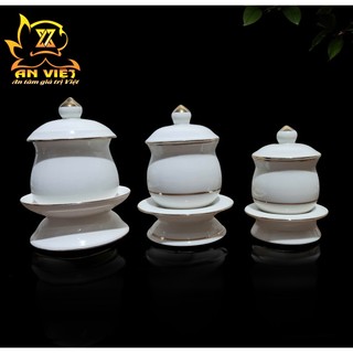 Chung Nước Đại Bi - Chung Đựng Muối Gạo Nước Men Trắng Viền Vàng - Nội Thất An Việt - 1515T