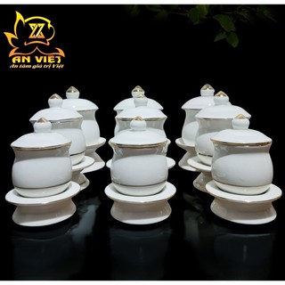 Chung Nước Đại Bi - Chung Đựng Muối Gạo Nước Men Trắng Viền Vàng - Nội Thất An Việt - 1515T