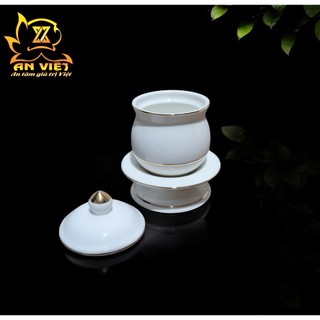 Chung Nước Đại Bi - Chung Đựng Muối Gạo Nước Men Trắng Viền Vàng - Nội Thất An Việt - 1515T