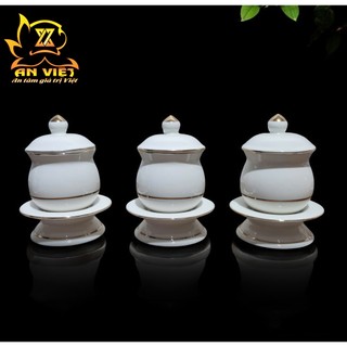 Chung Nước Đại Bi - Chung Đựng Muối Gạo Nước Men Trắng Viền Vàng - Nội Thất An Việt - 1515T