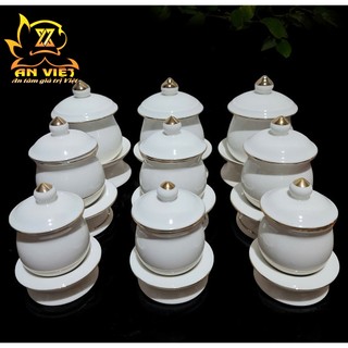 Chung Nước Đại Bi - Chung Đựng Muối Gạo Nước Men Trắng Viền Vàng - Nội Thất An Việt - 1515T