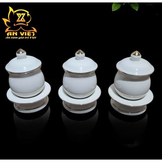 Chung Nước Đại Bi - Chung Đựng Muối Gạo Nước Men Trắng Viền Vàng - Nội Thất An Việt - 1515T