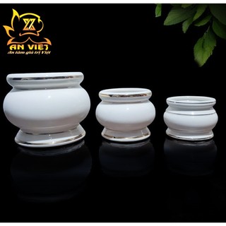 Lư Hương Gốm Sứ Men Trắng Viền Vàng - Bát Hương - Nội Thất An Việt - 1515T
