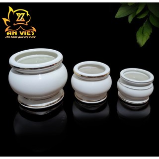Lư Hương Gốm Sứ Men Trắng Viền Vàng - Bát Hương - Nội Thất An Việt - 1515T