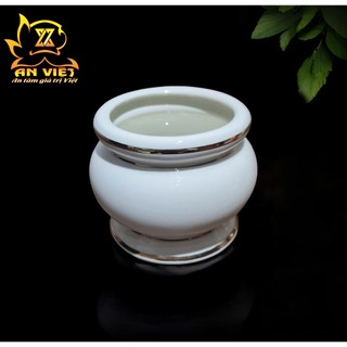 Lư Hương Gốm Sứ Men Trắng Viền Vàng - Bát Hương - Nội Thất An Việt - 1515T