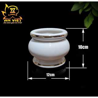 Lư Hương Gốm Sứ Men Trắng Viền Vàng - Bát Hương - Nội Thất An Việt - 1515T