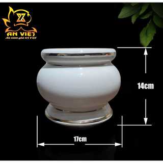 Lư Hương Gốm Sứ Men Trắng Viền Vàng - Bát Hương - Nội Thất An Việt - 1515T