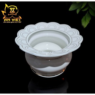 Lư Hương Có Hứng Tàn Gốm Sứ Men Trắng Viền Vàng - Bát Hương - Nội Thất An Việt - 1515T