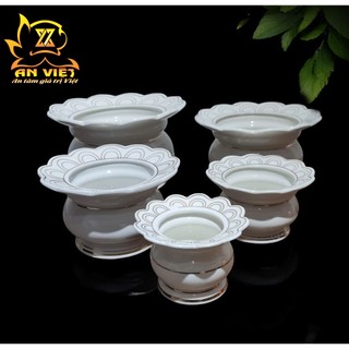 Lư Hương Có Hứng Tàn Gốm Sứ Men Trắng Viền Vàng - Bát Hương - Nội Thất An Việt - 1515T