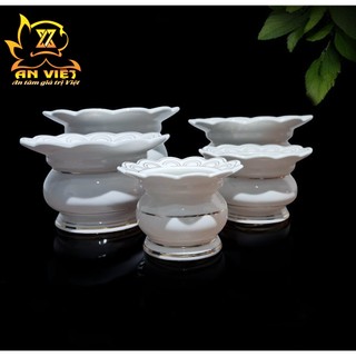 Lư Hương Có Hứng Tàn Gốm Sứ Men Trắng Viền Vàng - Bát Hương - Nội Thất An Việt - 1515T