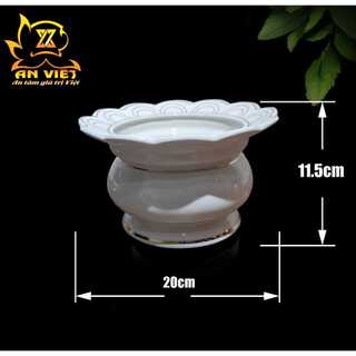 Lư Hương Có Hứng Tàn Gốm Sứ Men Trắng Viền Vàng - Bát Hương - Nội Thất An Việt - 1515T
