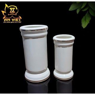 Ống Đựng Nhang Gốm Sứ Men Trắng Viền Vàng - Ống Nhang - Nội Thất An Việt - 1515T