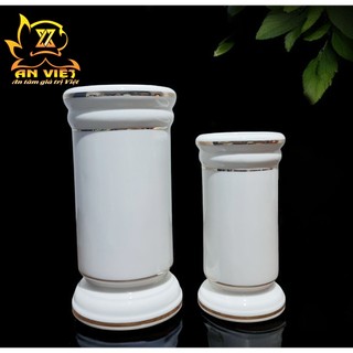 Ống Đựng Nhang Gốm Sứ Men Trắng Viền Vàng - Ống Nhang - Nội Thất An Việt - 1515T