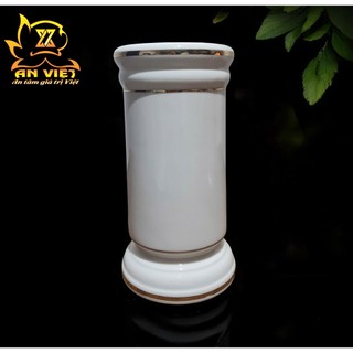 Ống Đựng Nhang Gốm Sứ Men Trắng Viền Vàng - Ống Nhang - Nội Thất An Việt - 1515T