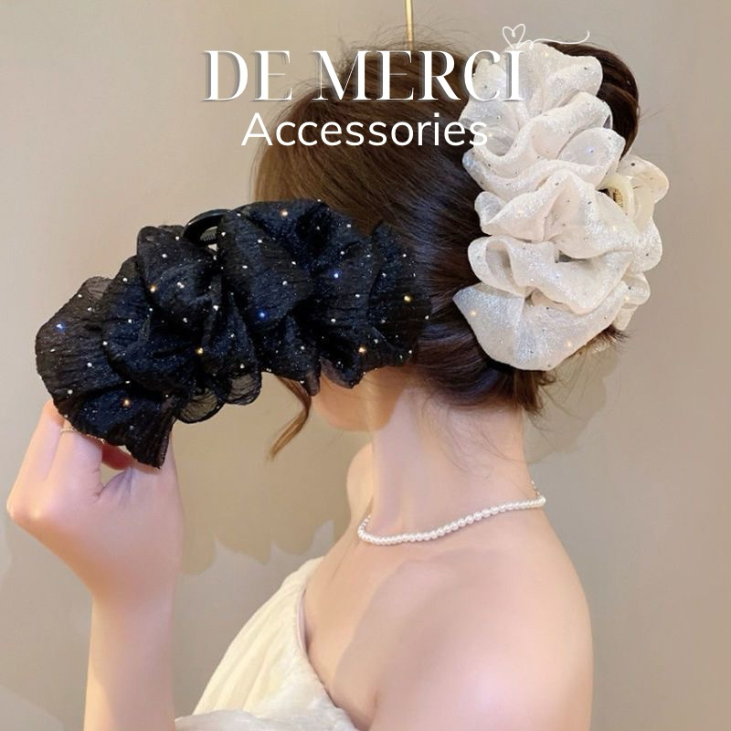 Kẹp tóc De Merci Accessoris nơ phồng bồng bềnh lớn, kẹp nơ bong bóng phong cách tiểu thư Hàn Quốc sang trọng