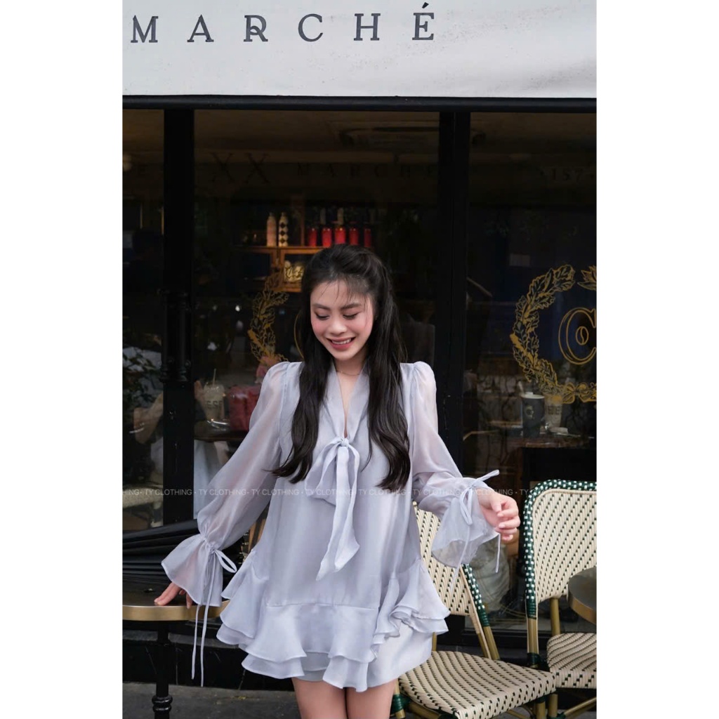 Set Voan Tơ Lụa - Hàng Thiết Kế - Màu Xanh Khói- TYCLOTHING