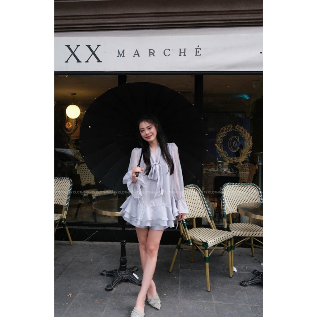 Set Voan Tơ Lụa - Hàng Thiết Kế - Màu Xanh Khói- TYCLOTHING