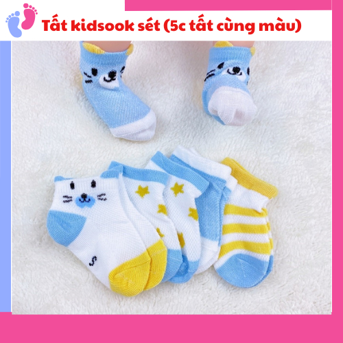 Set 5 đôi tất kidsock cho bé trai và bé gái Tất cotton cho bé từ 0 - 2 tuổi saubabi