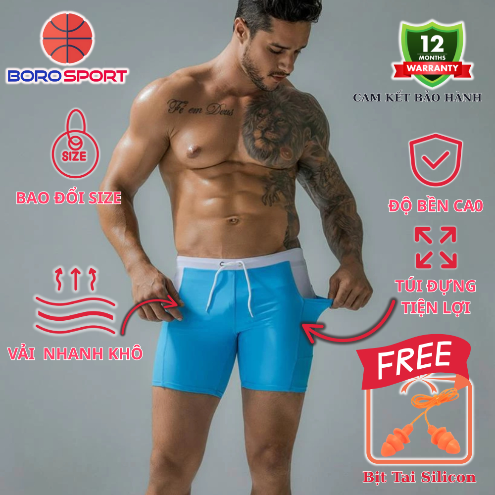 Ảnh Quần Bơi Nam Tặng Kèm Nón Bơi | Quần Bơi Boxer Có Túi | Chất Liệu Superfine Polyester Thoáng Khí | Cleacco QBCT – Boro S 1