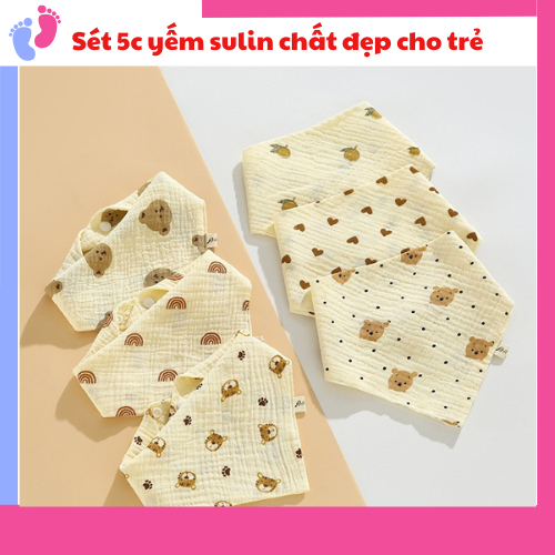 Sét 5c yếm tam giác xô MUSLIN cho bé 4 lớp cao cấp mềm mại saubabi