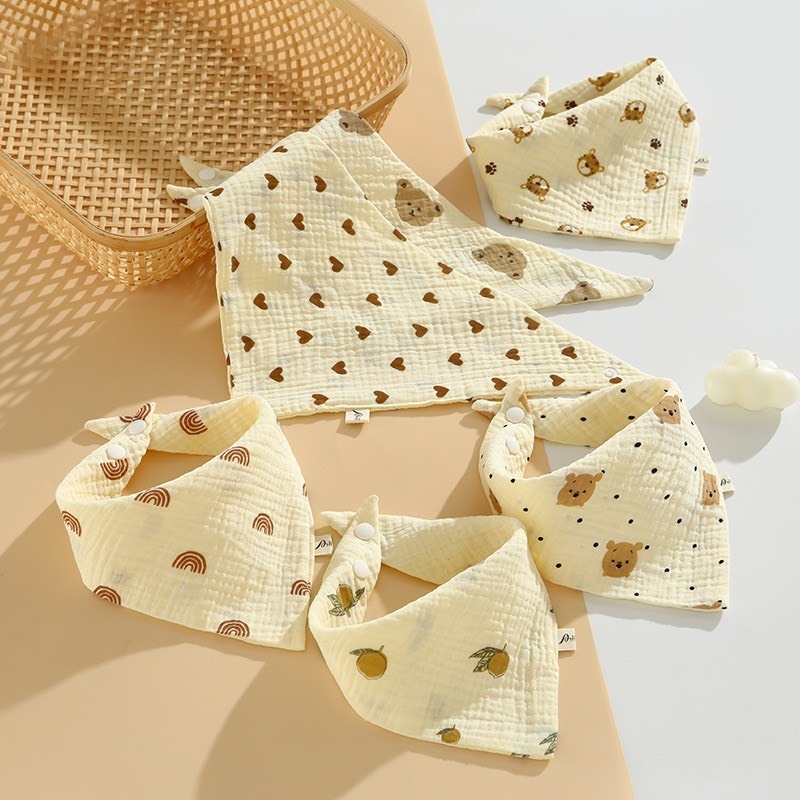 Sét 5c yếm tam giác xô MUSLIN cho bé 4 lớp cao cấp mềm mại saubabi