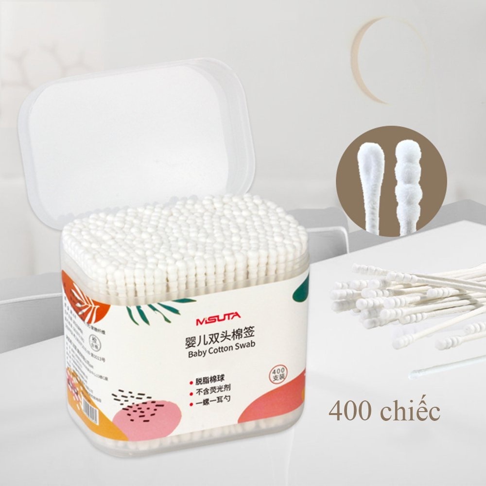 Hộp Tăm Bông Ngoáy Tai 2 Đầu Vệ Sinh Tai, Mũi Kháng Khuẩn  Bông Tăm Cho Bé saubabi