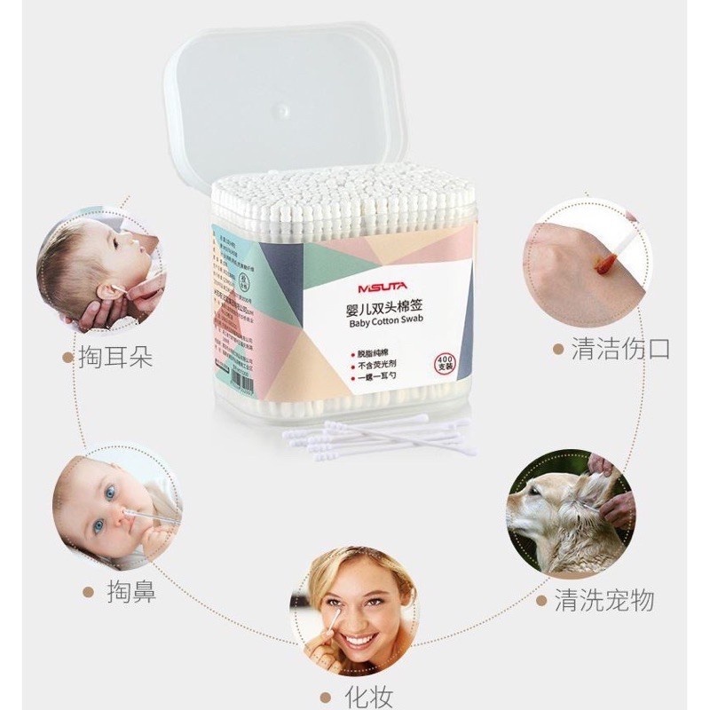 Hộp Tăm Bông Ngoáy Tai 2 Đầu Vệ Sinh Tai, Mũi Kháng Khuẩn  Bông Tăm Cho Bé saubabi