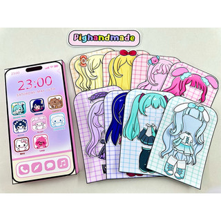 Đồ chơi bóc dán Hộp thời trang Iphone Sanrio , Kuromi | 8 tấm thẻ trang phục... Búp bê Gacha đáng yêu