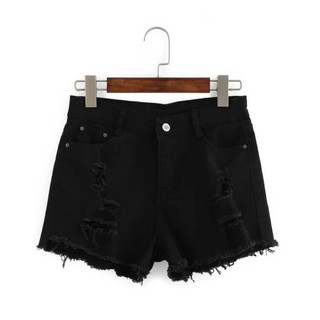 Quần short jean nữ đen rách nhẹ gấu tua rua | Quần short nữ form đẹp, tôn dáng, chất jean mềm co giãn