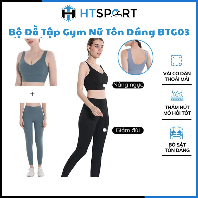 Bộ Quần Áo Tập Gym Nữ, Set Đồ Thun Dài BTG03 Tập Thể Thao, Yoga, Aerobic Co Dãn Tốt Ôm Body Tôn Dáng Lưng Cao