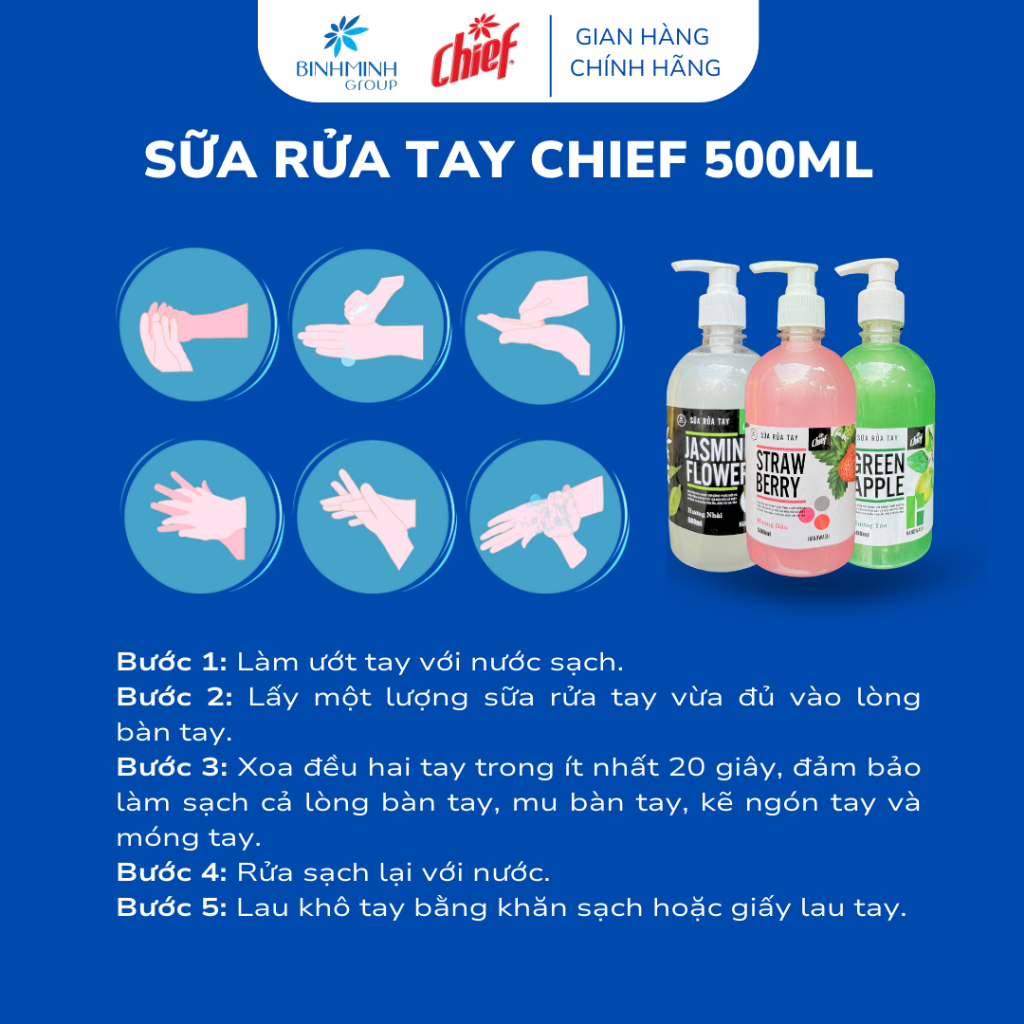Sữa Rửa Tay Chief 500ML Hương Hoa Nhài An Toàn Dịu Nhẹ