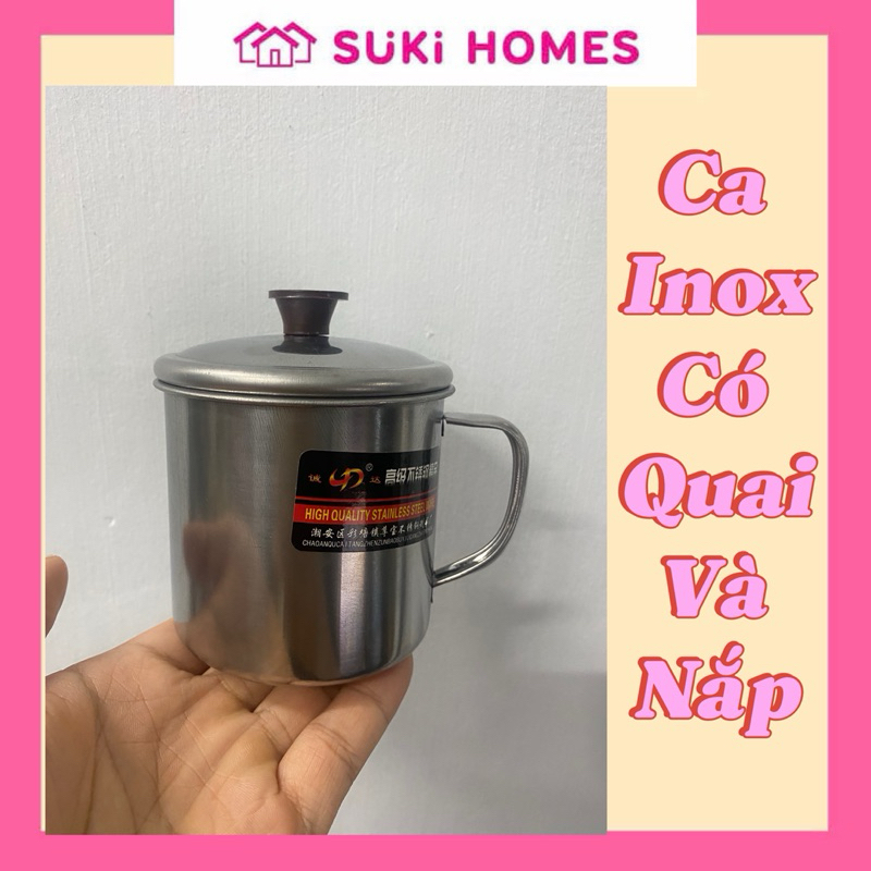 Cốc Inox Chống Gỉ Có Quai & Nắp – Size 7-8-9-10-11cm | Shopee Việt Nam