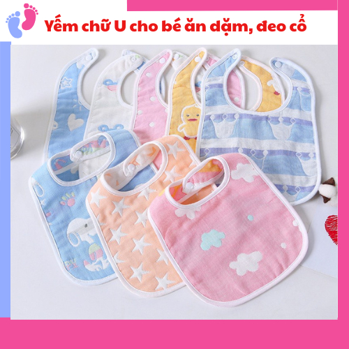 Yếm xô 6 lớp 2 mặt chữ U cho bé siêu thấm hút saubabi