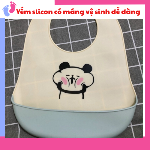 Yếm ăn dặm cho bé, yếm ăn dặm silicon có máng chất liệu an toàn mềm mại có nhiều nấc điều chỉnh tiện lợi saubabi