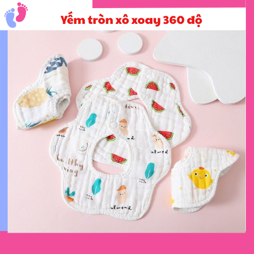 Yếm tròn sợi tre 6 lớp  họa tiết  đẹp chất liệu vải xô siêu thấm hút saubabi