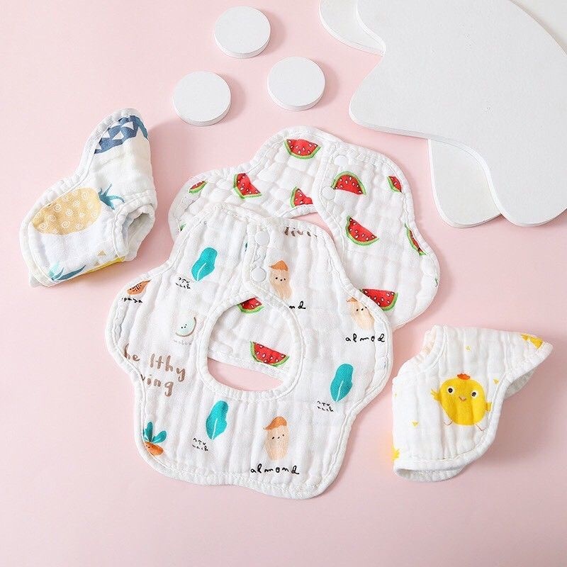 Yếm tròn sợi tre 6 lớp  họa tiết  đẹp chất liệu vải xô siêu thấm hút saubabi