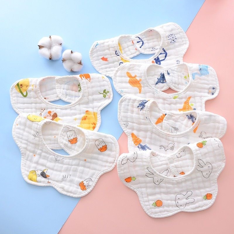 Yếm tròn sợi tre 6 lớp  họa tiết  đẹp chất liệu vải xô siêu thấm hút saubabi