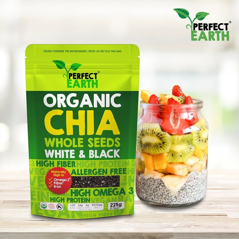 Hạt chia hữu cơ Perfect Earth 144g Organic Chia Whole Seeds (12 gói nhỏ x 12gr)