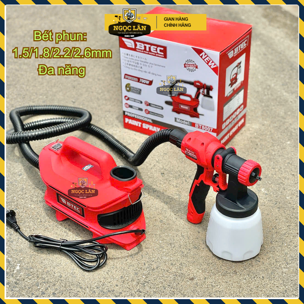 [Chính hãng] Máy phun sơn điện đeo hông, đeo vai Btec BT8007 700W, bình sơn 800ml, béc phun đa năng