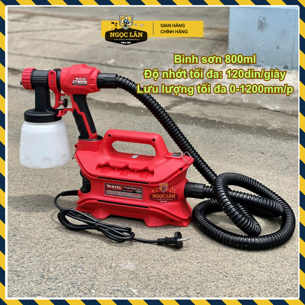 [Chính hãng] Máy phun sơn điện đeo hông, đeo vai Btec BT8007 700W, bình sơn 800ml, béc phun đa năng