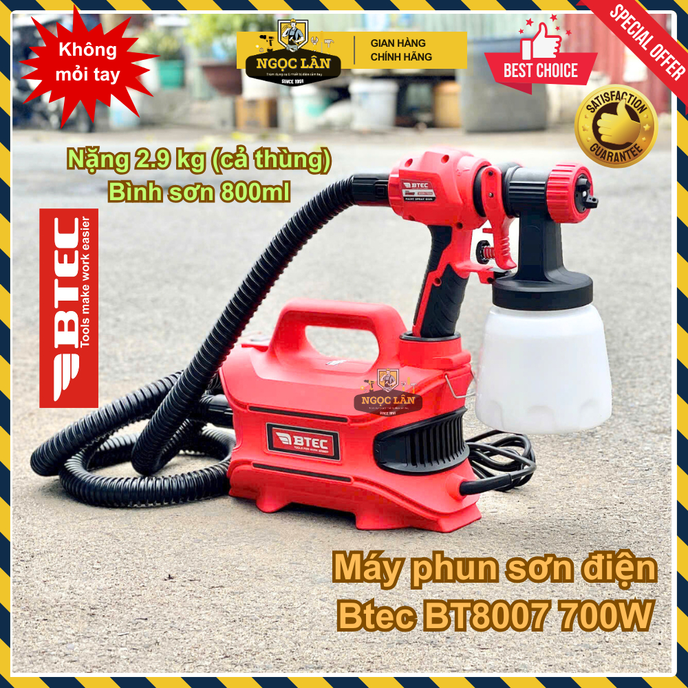[Chính hãng] Máy phun sơn điện đeo hông, đeo vai Btec BT8007 700W, bình sơn 800ml, béc phun đa năng
