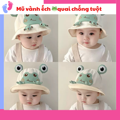 Mũ nón vành hình Ếch 🐸 cho bé trai bé gái 5-24 tháng đi học kèm chắn giọt kéo khoá saubabi