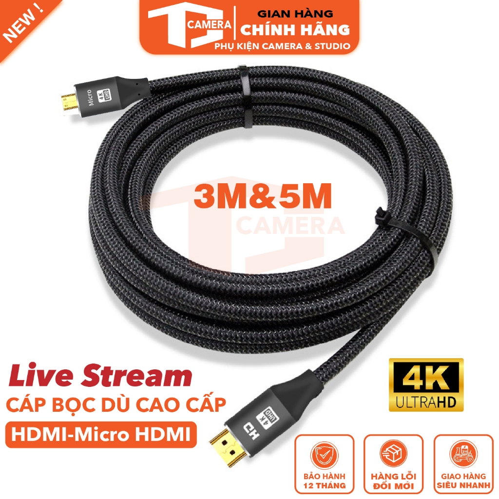 Cáp HDMI sang Micro HDMI 3M/5M cho Monitor thiết bị Livestream chuẩn 2. ...