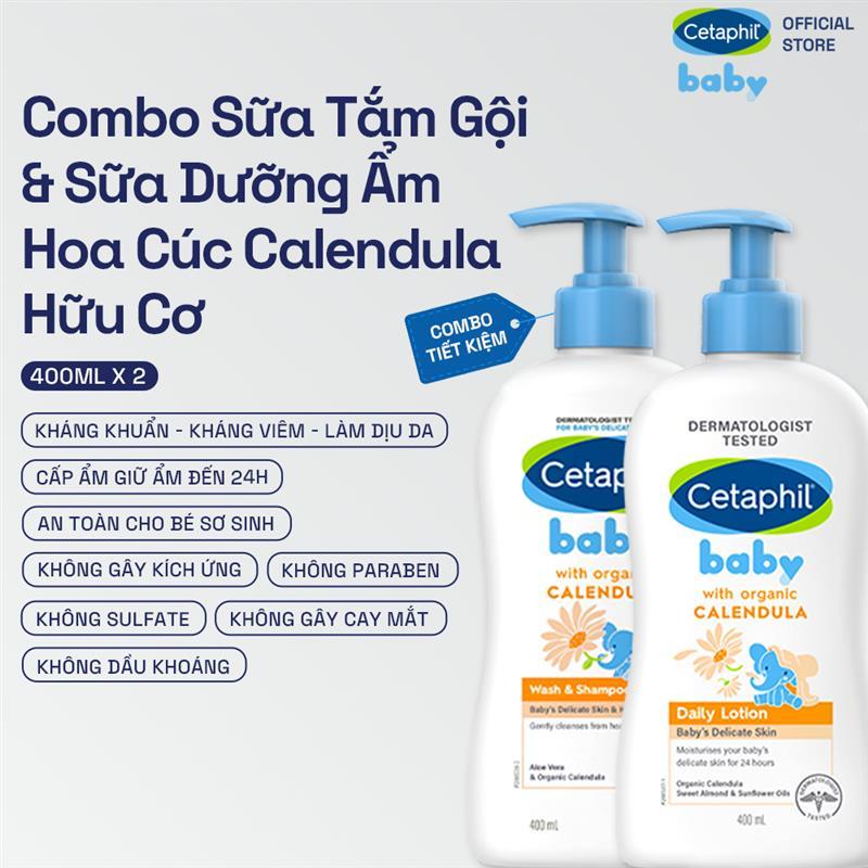 Ảnh Combo Sữa tắm gội + Sữa dưỡng ẩm Cetaphil Baby with Organic Calendula 400ml/ chai 1