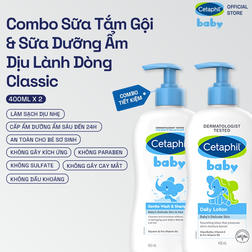Ảnh Combo Sữa tắm gội Cetaphil Baby Gentle Wash&Shampoo + Sữa dưỡng ẩm Cetaphil Baby Lotion 400ml/ chai 1