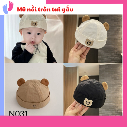 Mũ Beanie MŨ NỒI Thêu Hình Gấu Dễ Thương Phong Cách Híp Hốp Thời Trang Cho Bé Yêu saubabi