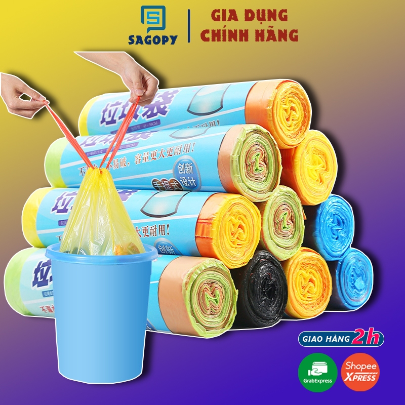 Túi đựng rác có dây rút tự phân hủy (15 túi/ 1 cuộn) size đại 45 x 50cm ...