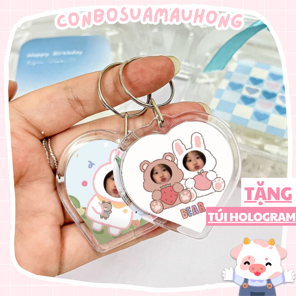 Móc Khoá Chibi Ghép Mặt Hình Trái Tim Theo Yêu Cầu